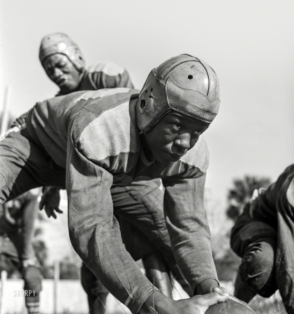Photo showing: The Long Game -- January 1943. Daytona Beach, Florida. Bethune-Cookman College. Football practice.