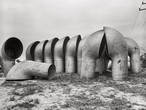 Photo showing: Tete-a-Tete - -- May 1943. Bethlehem-Fairfield shipyards, Baltimore, Maryland. Ventilators in storage.