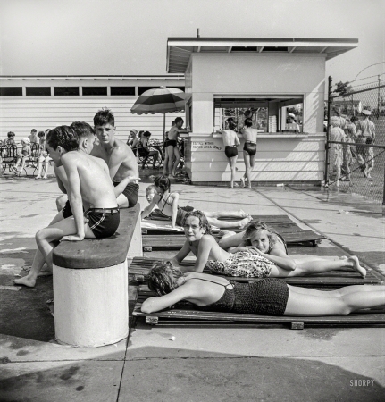 Photo showing: Guys n Dolls -- June 1942. Greenbelt, Maryland. Sunbathers at the swimming pool.