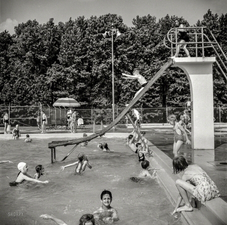 Photo showing: The Swimmers of 42 -- June 1942. Community pool in Greenbelt, Maryland.