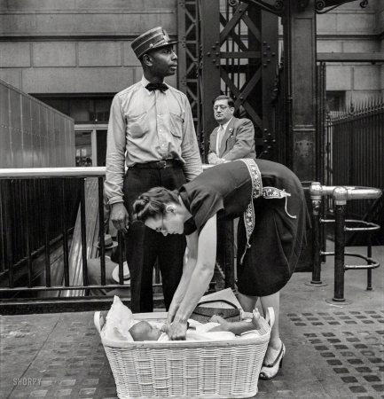 Photo showing: Diaper Depot -- August 1942. New York, New York. Waiting for trains at Pennsylvania Station.