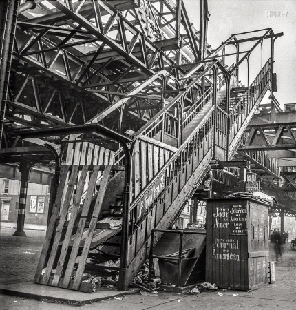 Photo showing: Second to None -- September 1942. New York. Second Avenue elevated railway at 14th Street in the midst of demolition.