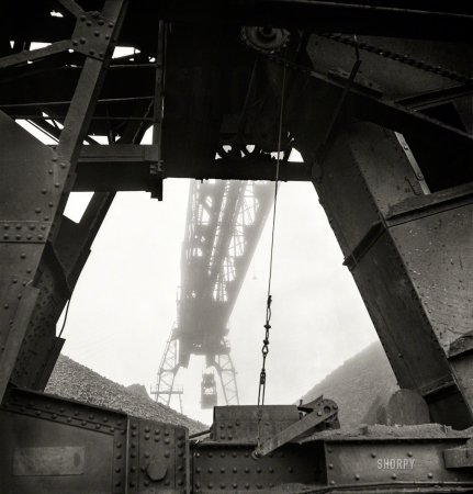 Photo showing: Coal Bridge -- December 1942. Bridge with five-ton coal bucket, Milwaukee Western Fuel Co.
