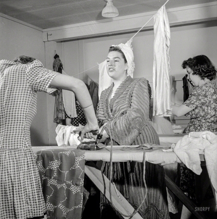 Photo showing: Ironwoman -- June 1943. Arlington Farms, war duration residence halls. Laundry room in Idaho Hall.
