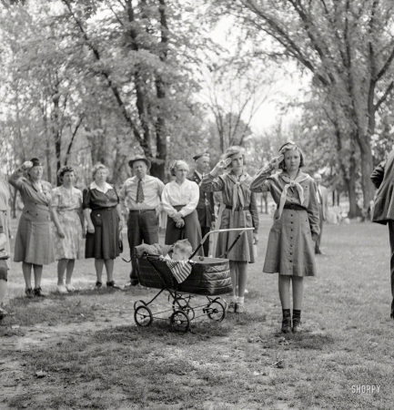 Photo showing: In Memoriam -- May 31, 1943. Gallipolis, Ohio. Girl scouts at Decoration Day ceremonies.