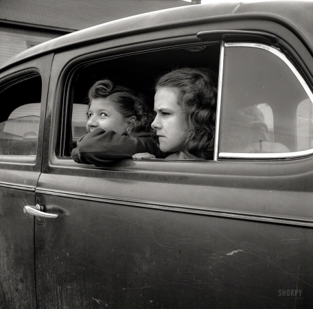 Photo showing: Side-Eyes -- May 1943. Ashland, Aroostook County, Maine. Girls at Memorial Day parade.