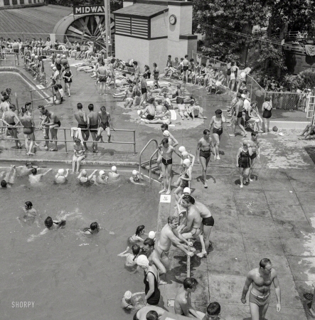 Photo showing: Last Ones In -- July 1943. Glen Echo, Maryland. Swimming pool in the Glen Echo amusement park.