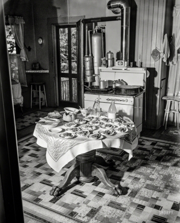 Photo showing: Meat and Potatoes -- May 1942. Southington, Connecticut. Preparations for Ralph Hurlbut's family dinner.