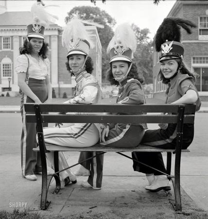 Photo showing: Drummer Girls -- May 1942. Southington, Conn. An American town and its way
of life. Southington girls, members of the youth drum corps.
