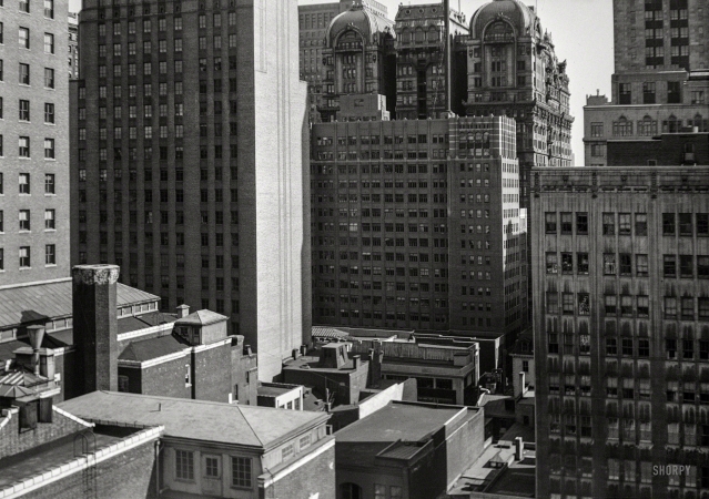 Photo showing: New Metropolis -- Spring 1939. Philadelphia, Pennsylvania. Downtown buildings near Walnut and Broad streets.