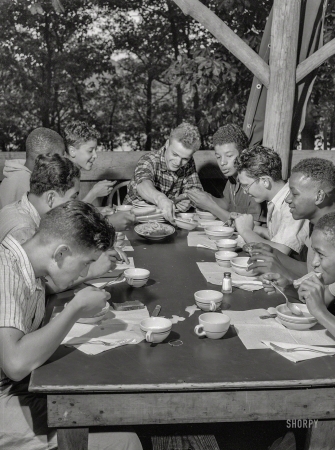 Photo showing: Nature and Nurture -- August 1943. Southfields, New York. Camp Nathan Hale, where children
are aided by the Methodist Camp Service. The boardinghouse reach.