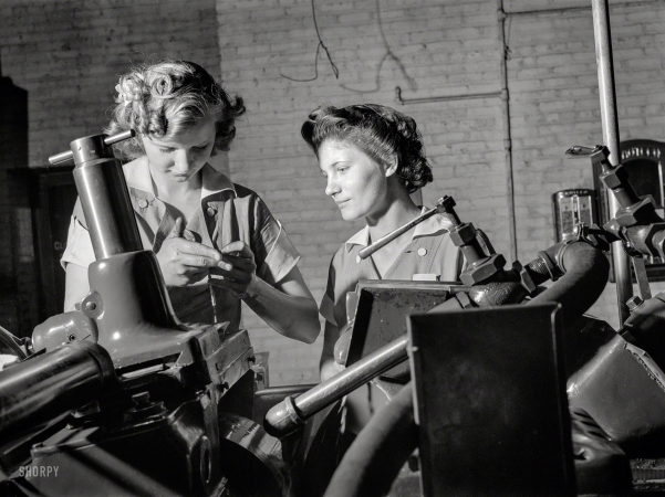 Photo showing: Manned by Women -- August 1942. Republic Drill and Tool, Chicago.