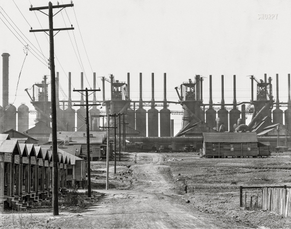 Photo showing: Ensley Furnace II -- March 1936. Steel mill and company houses -- Birmingham, Alabama.