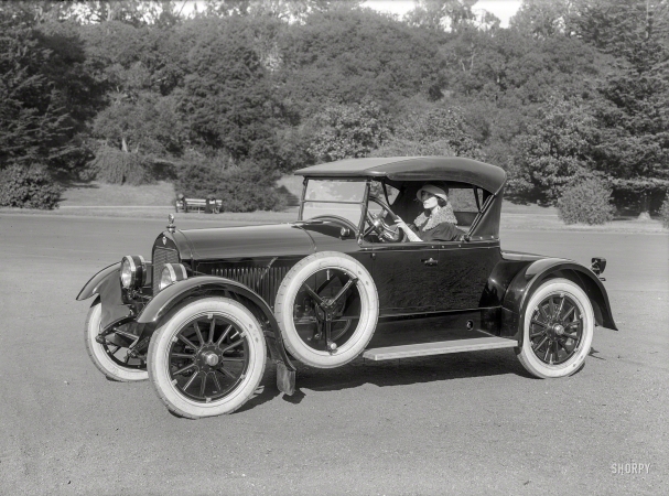 Photo showing: Proceed With Caution -- San Francisco circa 1923. Stutz roadster at Golden Gate Park.