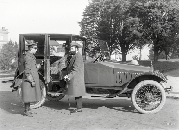 Photo showing: And Step On It -- San Francisco circa 1917. Chalmers town car.