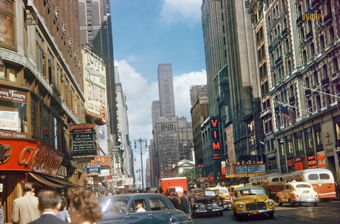 Photo showing: W. 42nd Street -- New York, 1949. West 42nd Street in Manhattan just off Times Square.