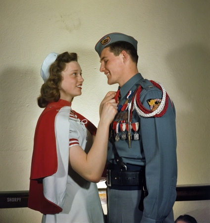 Photo showing: Cadet Corps -- 1948. Mooseheart, Illinois. Activities at Mooseheart orphanage.
High school boy and girl in their Cadet Corps uniforms.