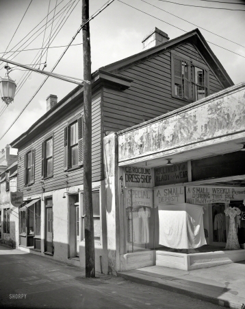 Photo showing: Rogolino Dress Shop -- Florida circa 1936. Watkins House, 52 St. George Street, St. Augustine.