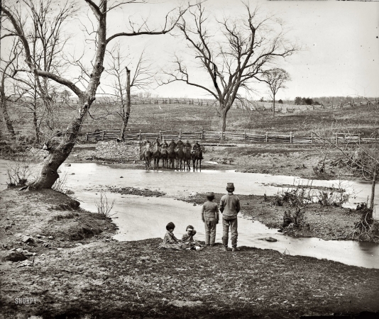 Photo showing: Sudley Ford: 1862 -- Winter of 1861-1862. Federal cavalry at Sudley Ford, Virginia, following the battle of First Bull Run (July 1861).