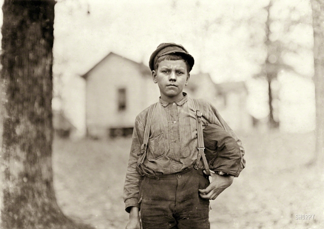 Photo showing: Archie Love -- November 1908. Chester, S.C. -- Springstein Mills. Archie Love. Said
(after hesitating), 'I am 14 years old.' Doesn't look it. Been in mill three years.