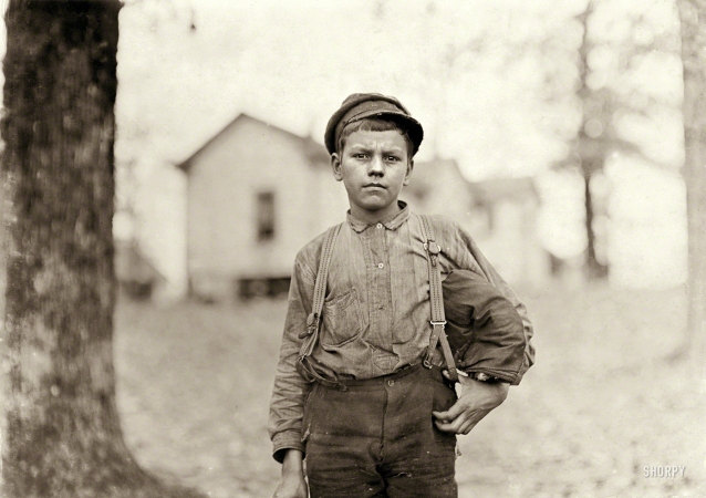 Photo showing: Archie Love -- November 1908. Chester, S.C. -- Springstein Mills. Archie Love. Said
(after hesitating), 'I am 14 years old.' Doesn't look it. Been in mill three years.