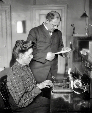 Photo showing: Miracle Worker -- New York circa 1908. Blind woman taking dictation on machine.