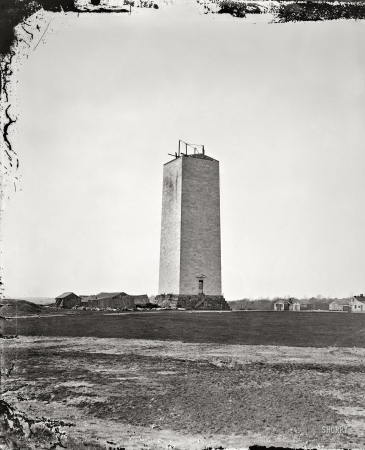 Photo showing: Washington Monument 1.0 -- 1860. Washington Monument as it stood for 25 years. Glass plate negative by Mathew Brady. 