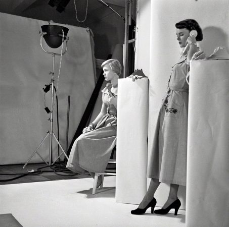Photo showing: American Look -- 1949. Nineteen-year-old fashion model Ann Klem (seated).