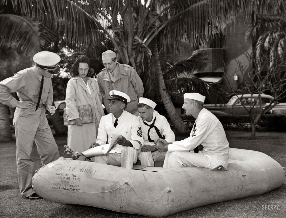 Photo showing: Off Course -- Circa 1938. U.S. Navy -- inflatable raft.
