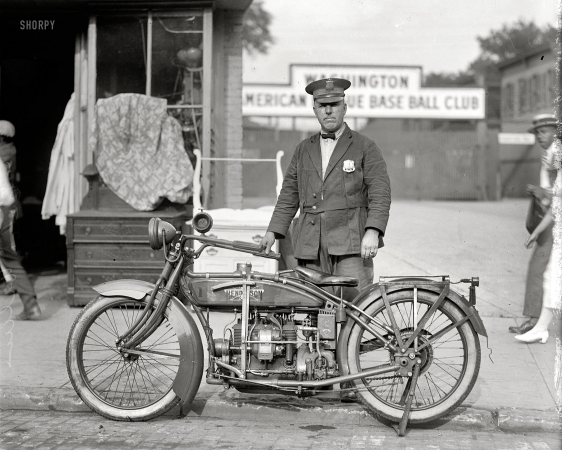 Photo showing: Motorcycle Cop -- Washington, D.C., August 1922. Eslie Williams and his Henderson #1.
