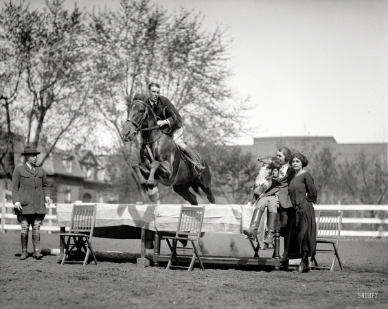 Photo showing: Table-Hopping -- April 24, 1923. Washington, D.C. Canadian horseman Jack Prestage on his thoroughbred Tipperary.