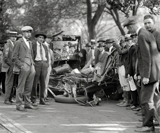 Photo showing: When Totaled Meant Totaled -- 1923. Assistant Postmaster General John Bartlett's car in Washington after an accident. Bartlett survived.
