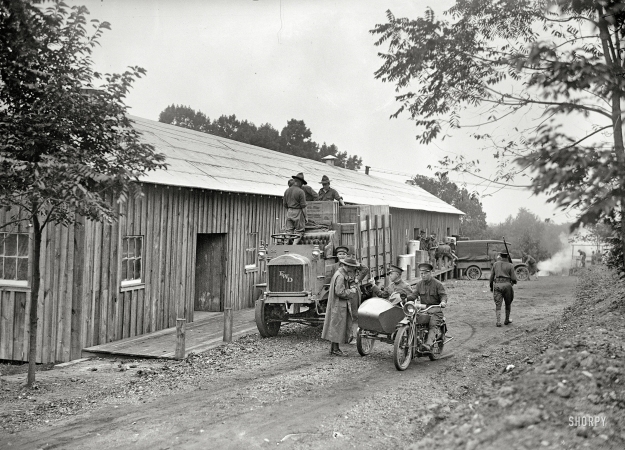 Photo showing: Mobilized -- Arlington, Virginia, 1917. U.S. Army motorcycle and sidecar at Fort Myer.