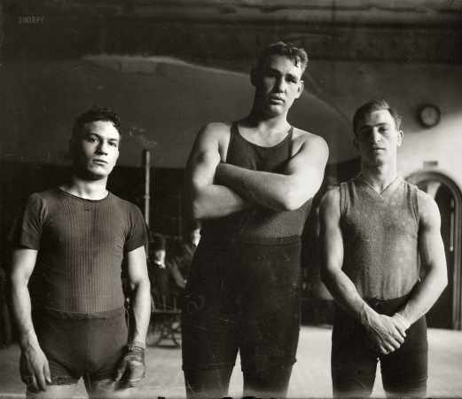 Photo showing: Our Next Album Cover -- New York, 1911. The boxers Louis De Ponthieu, Carl Morris and Leach Cross.