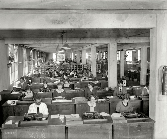 Photo showing: Trouble and Typing Group -- November 24, 1924. Bonus Bureau -- Personnel Records Division.