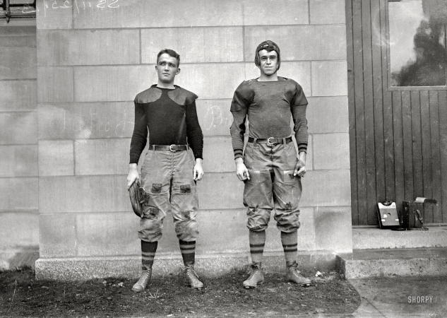 Photo showing: Double Majors -- New York, November 25, 1913. Mullins & Sullivan. West Point football players Charles Love Mullins Jr.
and Joseph Pescia Sullivan, future major generals from the Class of 1917.