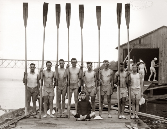 Photo showing: Penn Varsity Rowers -- Summer 1914. Penn varsity crew team in Poughkeepsie.