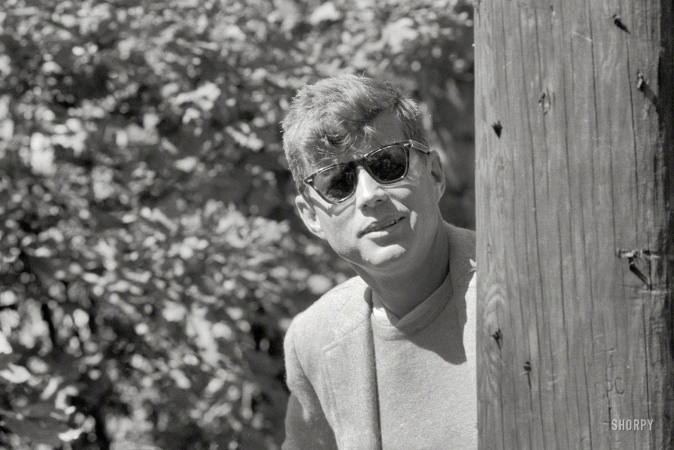 Photo showing: Beatnik JFK -- September 1957. John F. Kennedy wearing sunglasses.