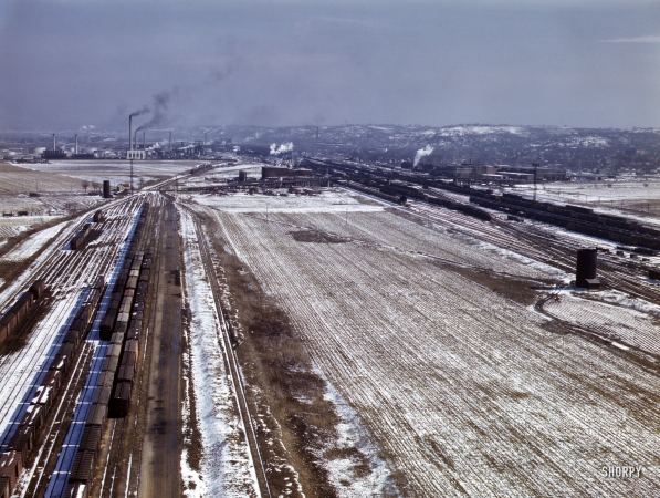 Photo showing: Refrigerated Freight -- March 1943. Santa Fe R.R. yards and shops, Argentine, Kansas.
