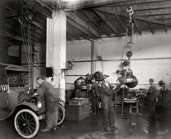 Photo showing: Telco Garage -- Washington, D.C., circa 1919. Chesapeake & Potomac Telephone Co. garage.