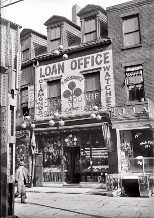 Photo showing: New York Pawn Shop -- New York, 1920. Berkowitz pawn shop, No. 15 Cooper Square.