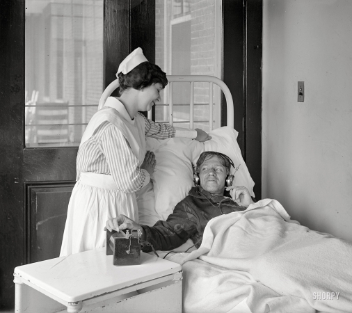 Photo showing: Modern Medicine -- Washington, D.C., circa 1924. Radio at Garfield Hospital.