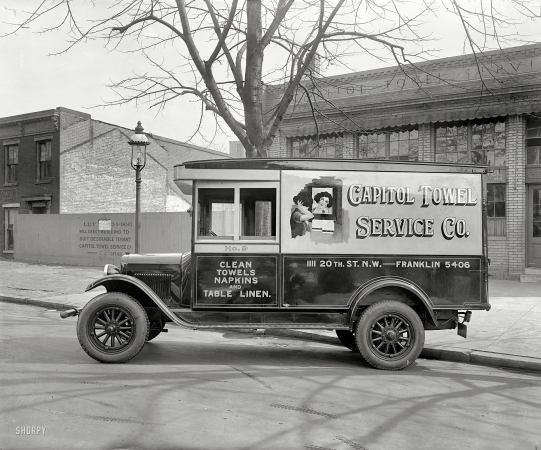 Photo showing: Capitol Towel -- Washington, D.C., circa 1928. Capital Towel Service truck.