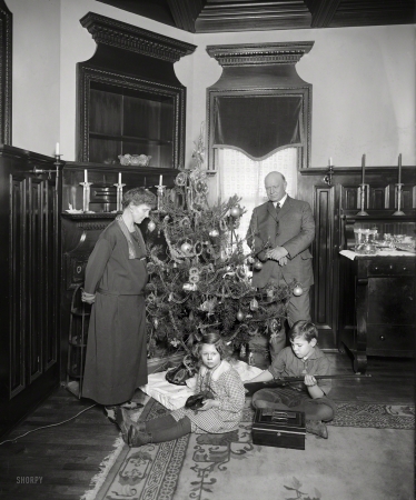 Photo showing: One Gun, One Bunny -- Washington, D.C., circa 1922. Denby Christmas tree. Secretary of the Navy Edwin Denby and family.