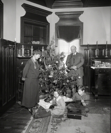 Photo showing: One Gun, One Bunny -- Washington, D.C., circa 1922. Denby Christmas tree. Secretary of the Navy Edwin Denby and family.