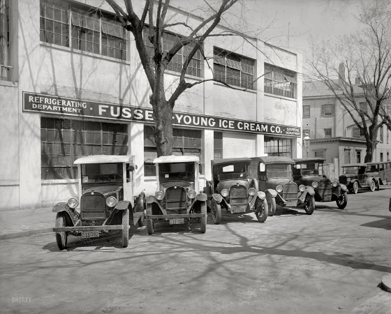 Photo showing: Ice Cream Squad -- Washington, D.C., 1926. Semmes Motor Co. -- Fussell-Young Ice Cream trucks.