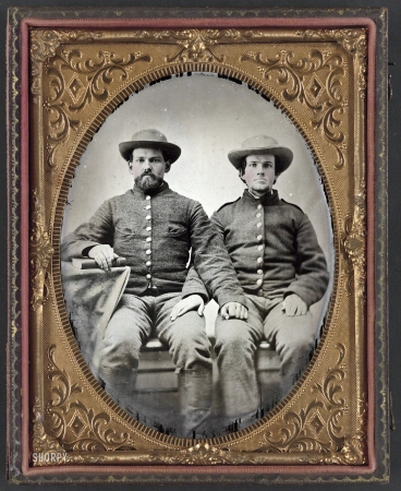 Photo showing: Friends to the End -- 1861-65. Pvt. Charles Chapman of Company A, 10th Virginia Cavalry Regiment (left) and unidentified soldier.