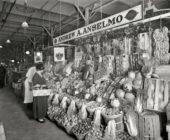 Photo showing: Vegetable Market -- Washington, D.C., circa 1926. A.A. Anselmo stand, Center Market.
