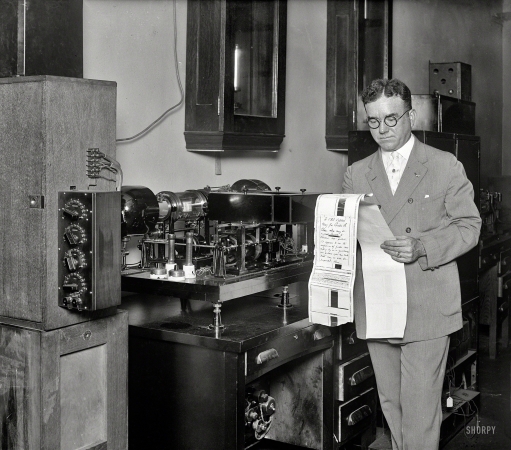 Photo showing: Just the Fax -- Washington, D.C., 1927. A facsimile machine. 
