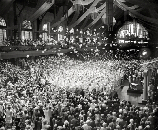 Photo showing: Naval Academy Graduation -- June 6, 1929. Annapolis, Md. Graduation, U.S. Naval Academy. Midshipmen doing the traditional cap-toss.